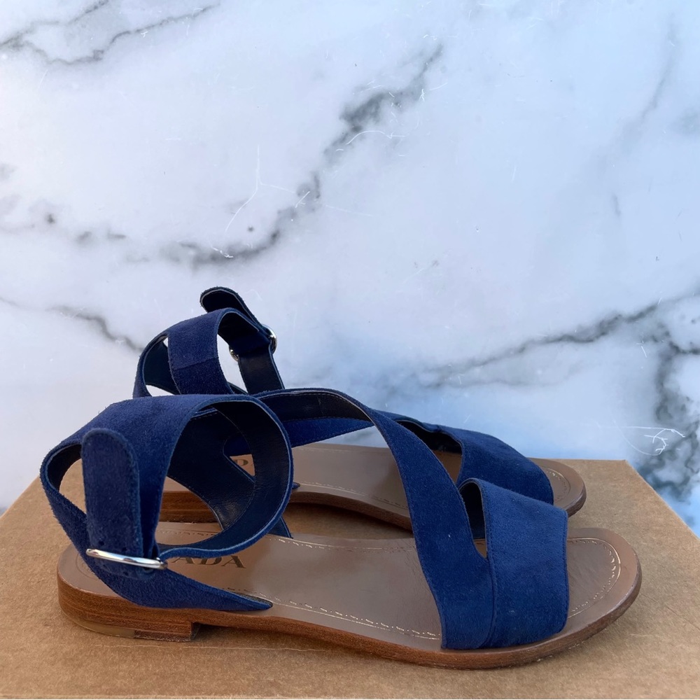 Prada navy suede ankle-wrap sandal size IT 36.5 US 6.5 - Picture 7 of 14